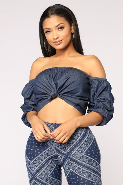 Blue Moon Off Shoulder Top - Denim 2