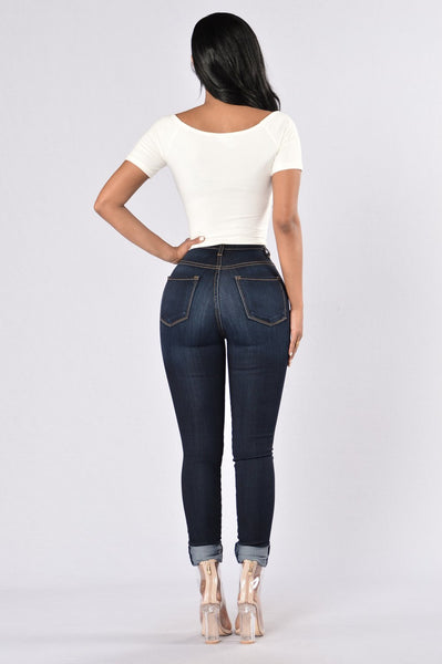 Classic High Waist Skinny Jeans - Dark